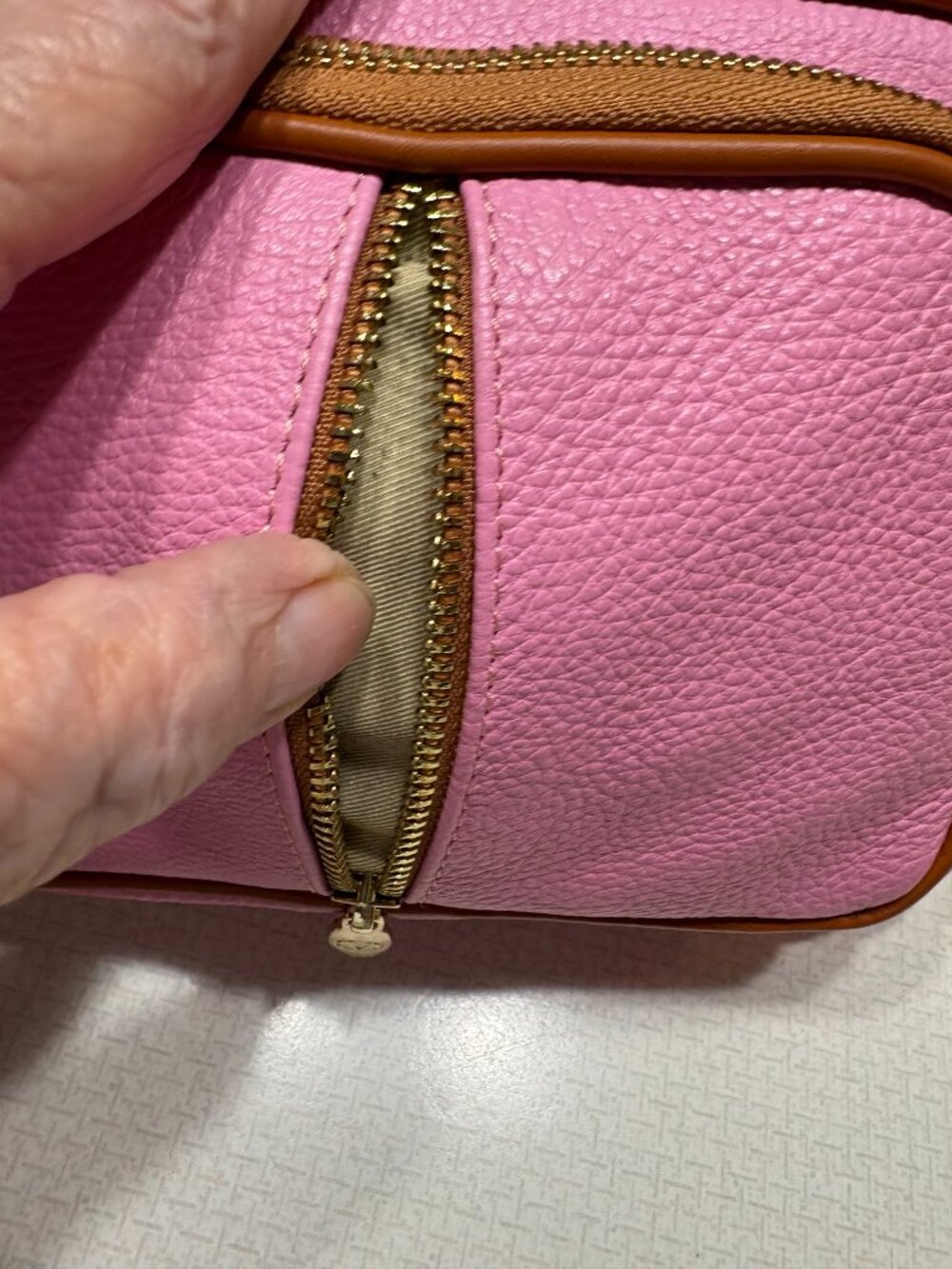 Like New Valentina Genuine Leather (from Italy) Pink and Brown Crossbody - Picture 2 of 8